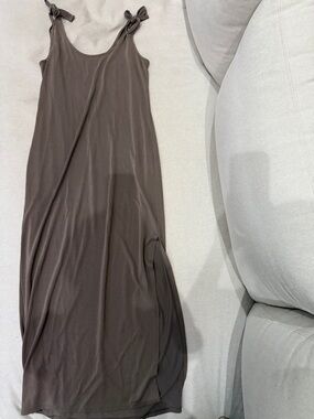 BCBGMaxAzria Taupe Tie-Shoulder Maxi Dress